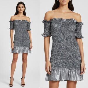 Revolve Petersyn Velvet Smocked Benson Dress in Grey Steel XS